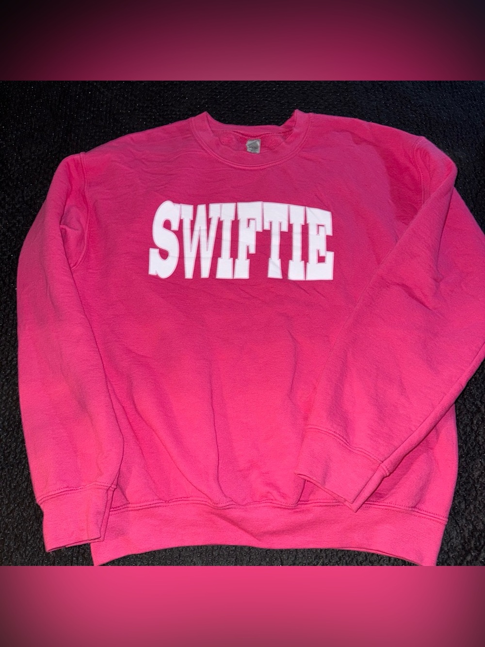 Gildan Hot Pink Crewneck Sweatshirt with White SWIFTIE Lettering - T Swift Fans